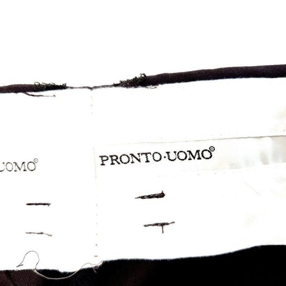 Pronto Uomo Wool Dress Pants Slacks 44/23 Short Leg Chocolate Brown Pleated High - Picture 3 of 6